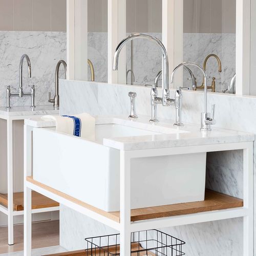 Acquello - White fireclay sink with waste and rack 760 x 460 x 250mm