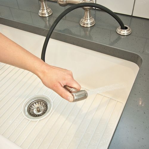 Acquello - White fireclay sink with waste and rack 760 x 460 x 250mm