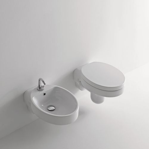 Cento Oval Wall Hung Toilet and Bidet by Kerasan