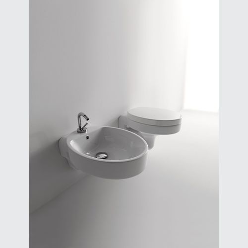 Cento Oval Wall Hung Toilet and Bidet by Kerasan