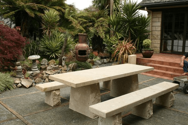 Natural Stone Custom Outdoor Table and Bench Set