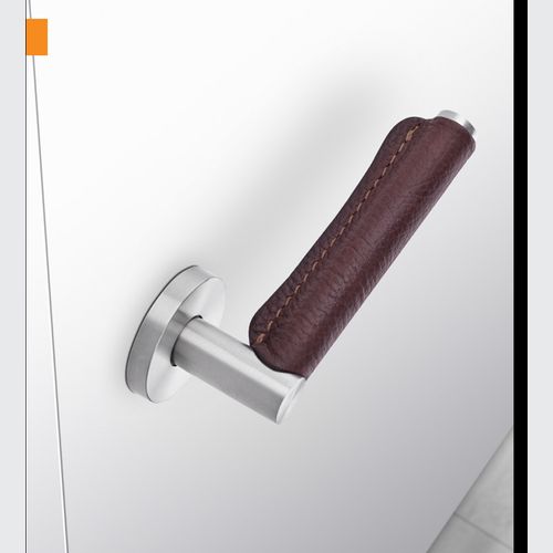 Skin Brown Natural Leather Lever Handle On Standard Rose Stainless Steel