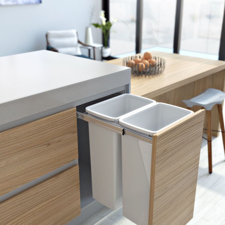 Compact Bin Storage - 2 x 40 Litre Bucket - Door Pull