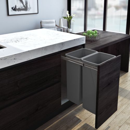 Compact Bin Storage - 2 x 40 Litre Buckets - Cinder - Door Pull