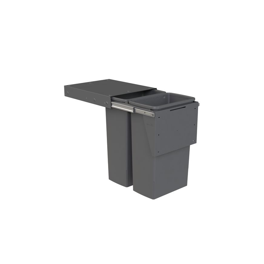 Compact Bin Storage - 2 x 40 Litre Buckets - Cinder - Door Pull