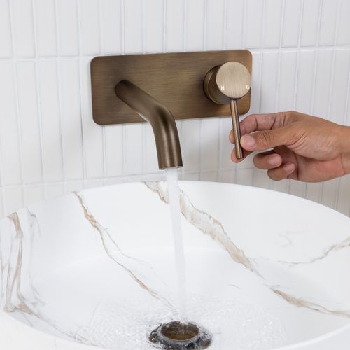 Mira Brushed Vintage Antique Brass Wall Mixer and Spout