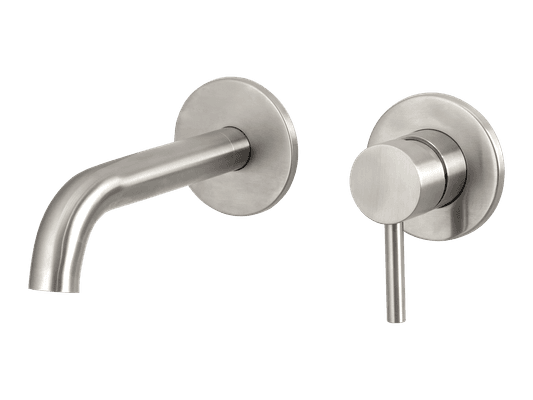 Urban Wall Basin Mixer Short Spout Brushed Stainless