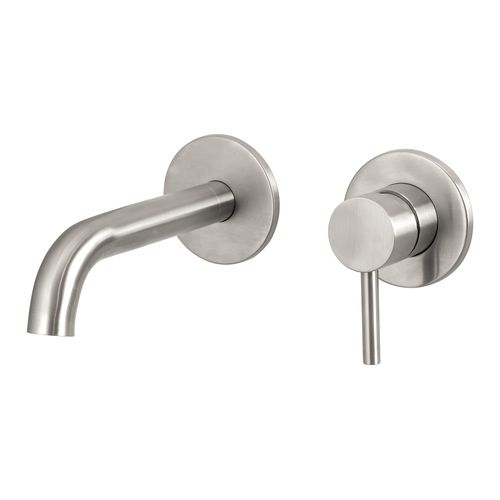 Urban Wall Basin Mixer Short Spout Brushed Stainless