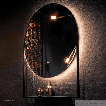 Frame Round LED Mirror with Shelf