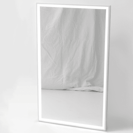 Capri Rectangle Mirror with Matte White Stone Frame and LED light