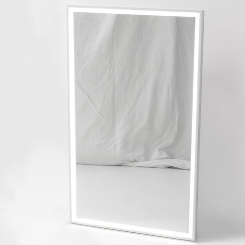 Capri Rectangle Mirror with Matte White Stone Frame and LED light
