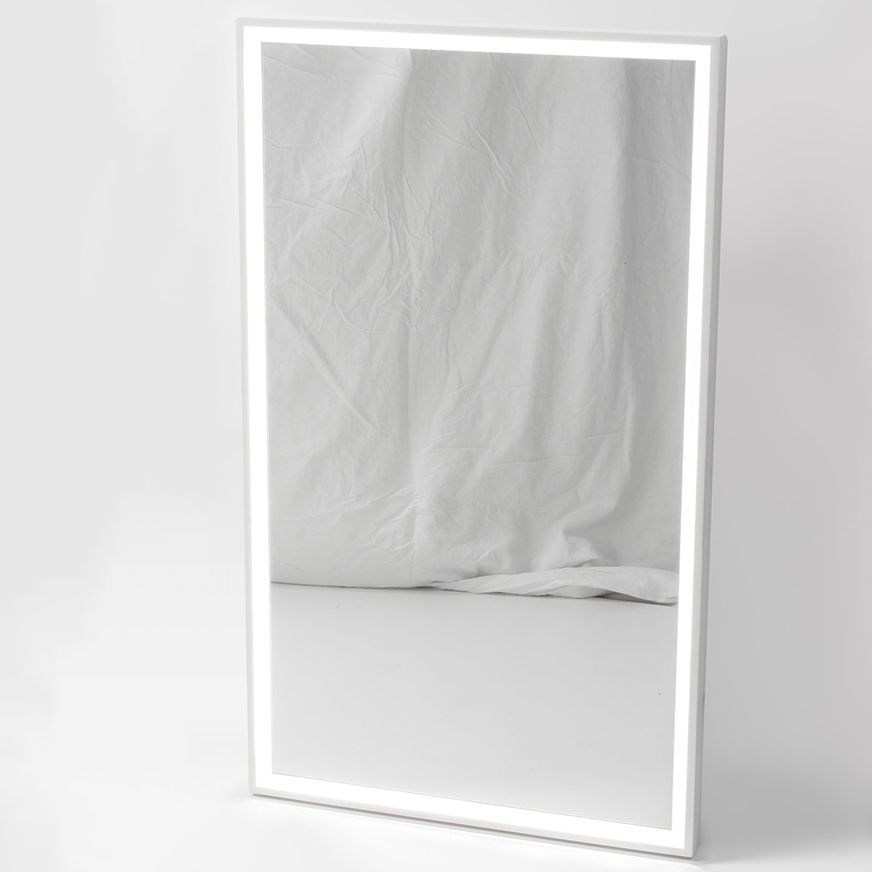 Capri Rectangle Mirror with Matte White Stone Frame and LED light