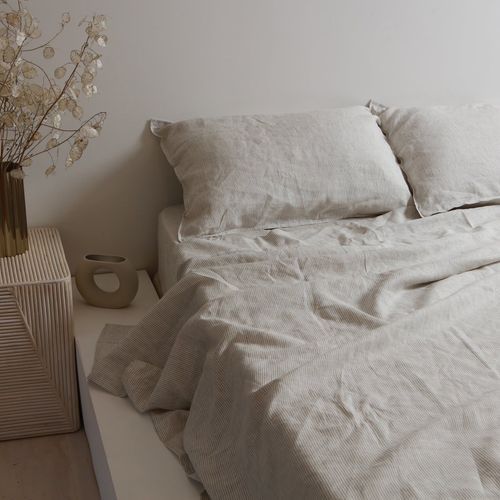 100% French Flax Linen Fitted sheet - Charcoal Pinstripe