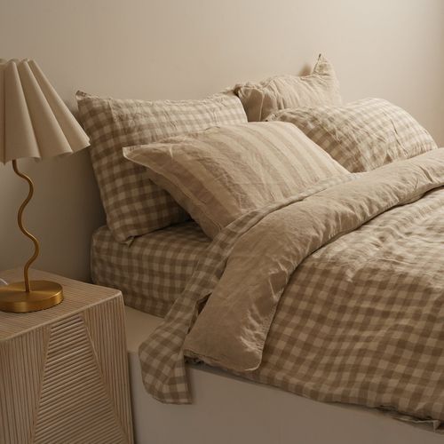 100% French Flax Linen Sheet Set Natural Gingham