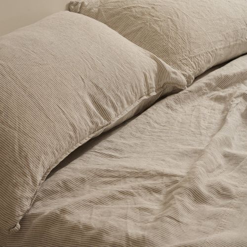100% French Flax Linen Sheet Set - Charcoal Pinstripe