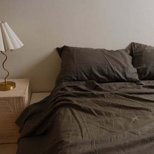 100% French Flax Linen Sheet Set- Deep Moss