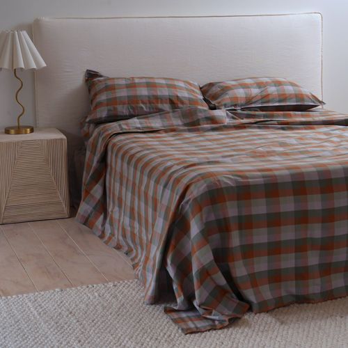 100% Stonewashed Cotton Sheet Set  | Sunset Check