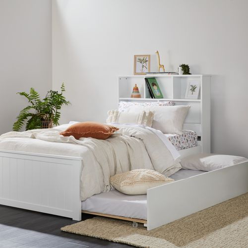 Myer White Single Bed with Trundle | Hardwood Frame