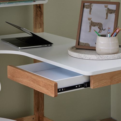 Buddy King Single Loft Bed with Desk and Shelves | Natural Hardwood Frame