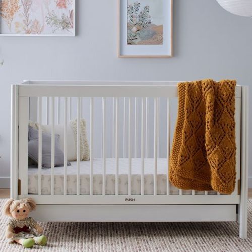 Banksia Hardwood Baby Cot with Storage | White