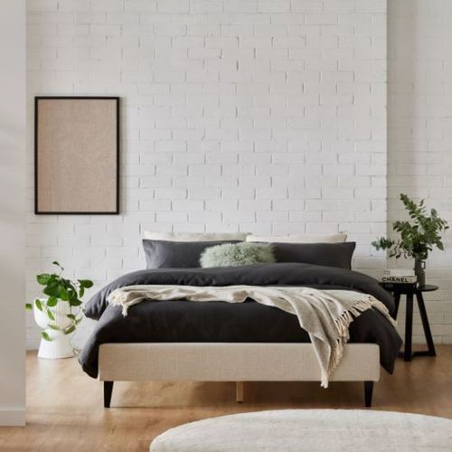Cannes Queen Upholstered Bed Base | Beige
