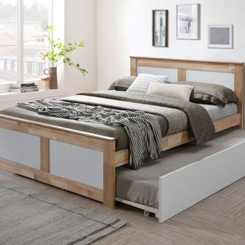 Coco Double Bed with Trundle | Natural Hardwood Frame