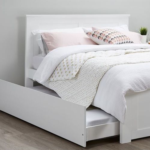 Coco White Double Bed with Trundle | Hardwood Frame