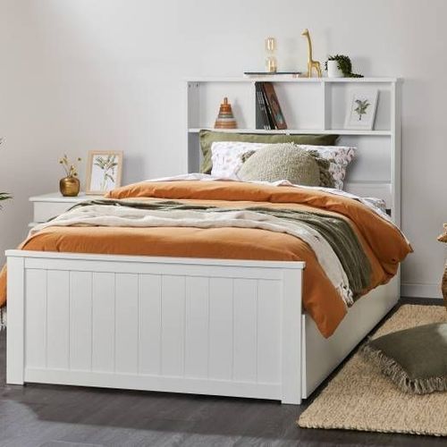Myer White King Single Bed with Trundle | Hardwood