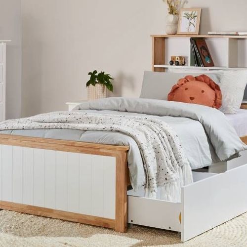 Myer Single Bed with Storage | Natural Hardwood Frame