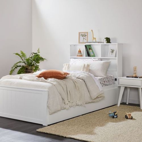 Myer White Single Bed with Storage | Hardwood Frame