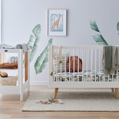 Rio 3PCE Hardwood Cot & Changing Table Set | White & Natural