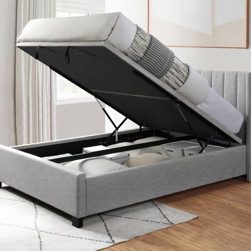 Webster Gas Lift Storage Double Bed | Light Grey Fabric