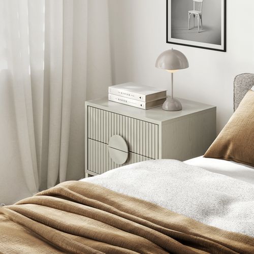 Braxton 2 Drawer Ripple Slatted Bedside Table | Putty