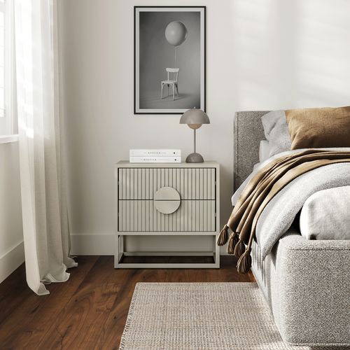 Braxton 2 Drawer Ripple Slatted Bedside Table | Putty
