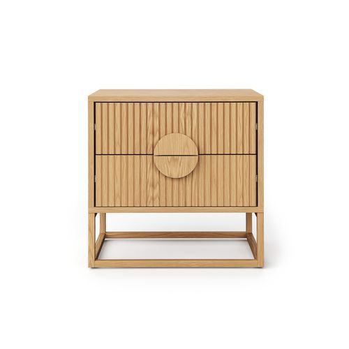 Braxton 2 Drawer Ripple Slatted Bedside Table | Natural Oak