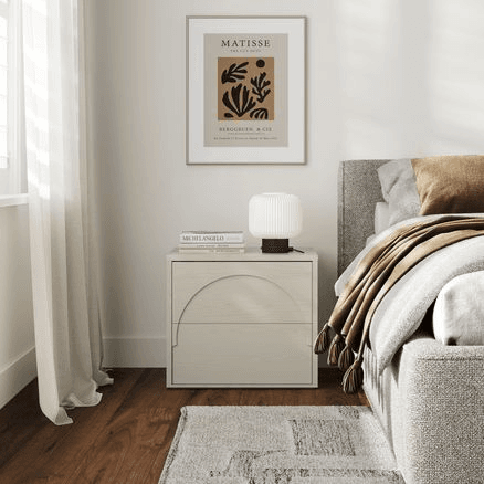 Aurora 2 Drawer Arch Bedside Table | Putty Oak