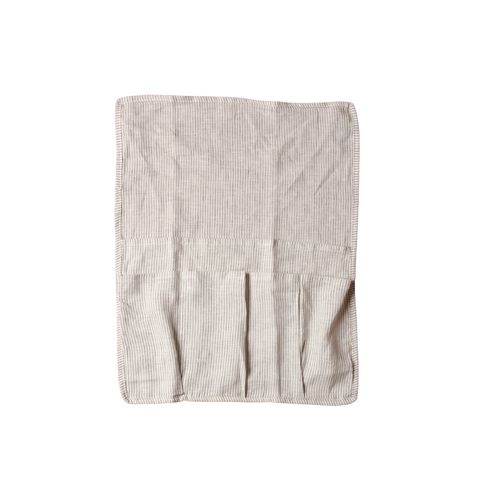 100% French Flax Linen Bedside Organiser- Charcoal Pinstripe