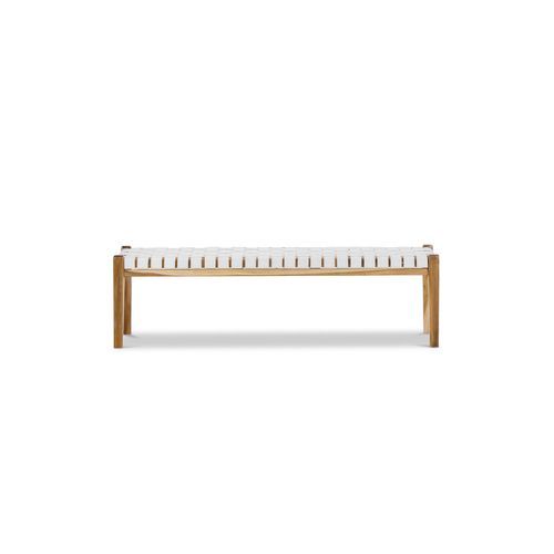 Lazie Leather Strapping Bench | Teak & White