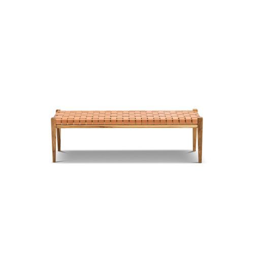 Lazie Leather Strapping Bench | Teak & Natural Tan