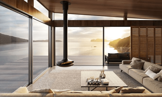 Naked Flame Curve-90 Suspended Fireplace