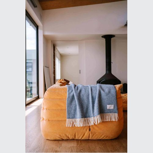 Ruanui Station Lambswool Throw - Blue Cliffs Blue Chevron