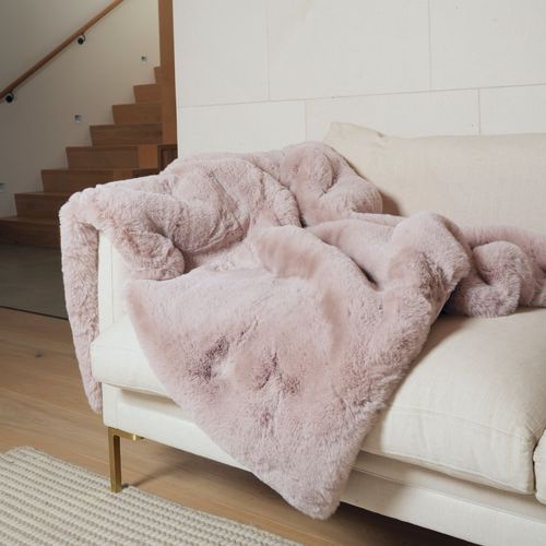 Vegan Fur Throw - Big Bear Blush Pink