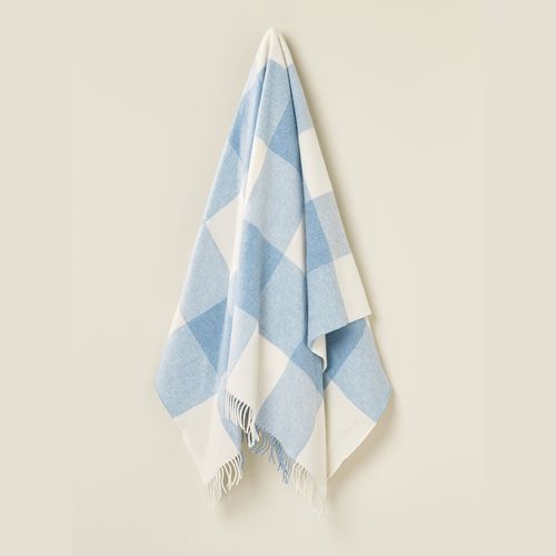 NZ Wool Throw - Checkboard, Aqua Blue | 100% Merino Wool