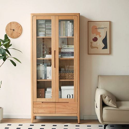 Seattle Natural Solid Oak Large Display Bookcase