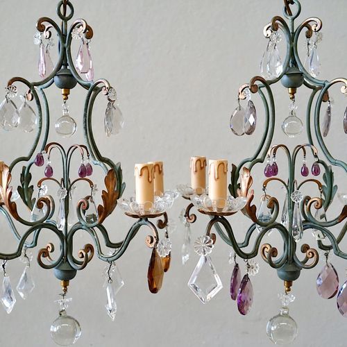 French Wrought Iron & Glass Chandeliers (pair)