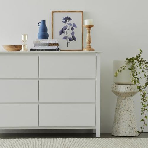 Myer White Low Chest Of Drawers | Hardwood Frame