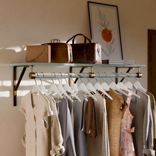 Lucite Shelf Rack with Hanging Rod