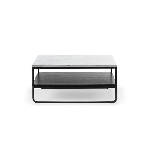 Estoria White Marble Square Shelf Coffee Table | Black