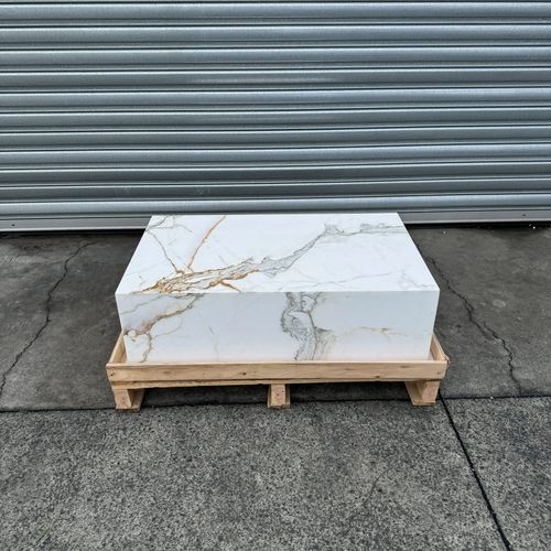 Block Coffee Table/Gold Calacatta-Small | Natural Stone Co.