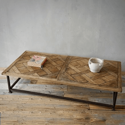 Antique French Parquet & Iron Coffee Table